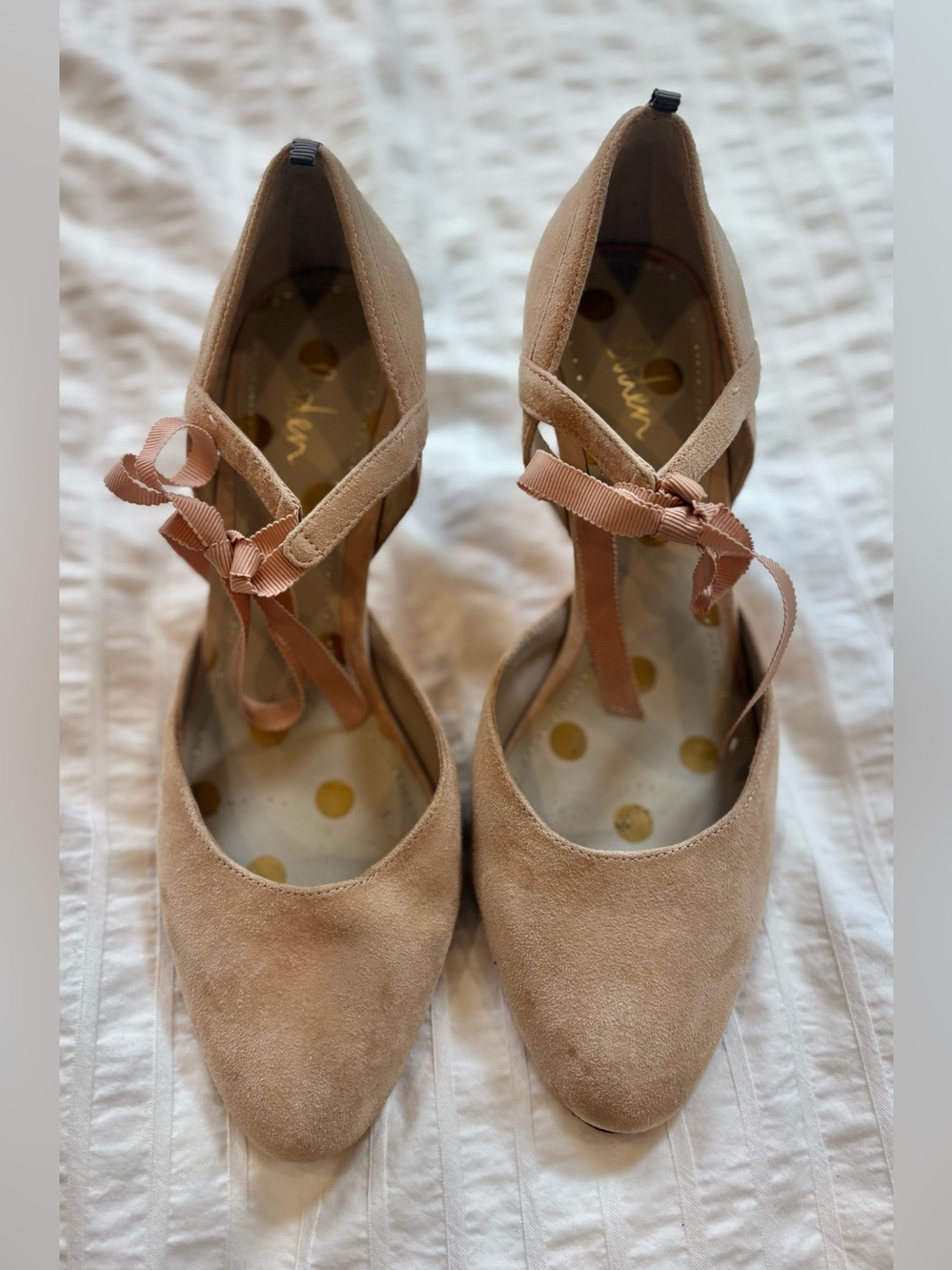 Women’s Boden Jade Suede Leather Lavinia Ribbon Court Heels with Ankle Tie -